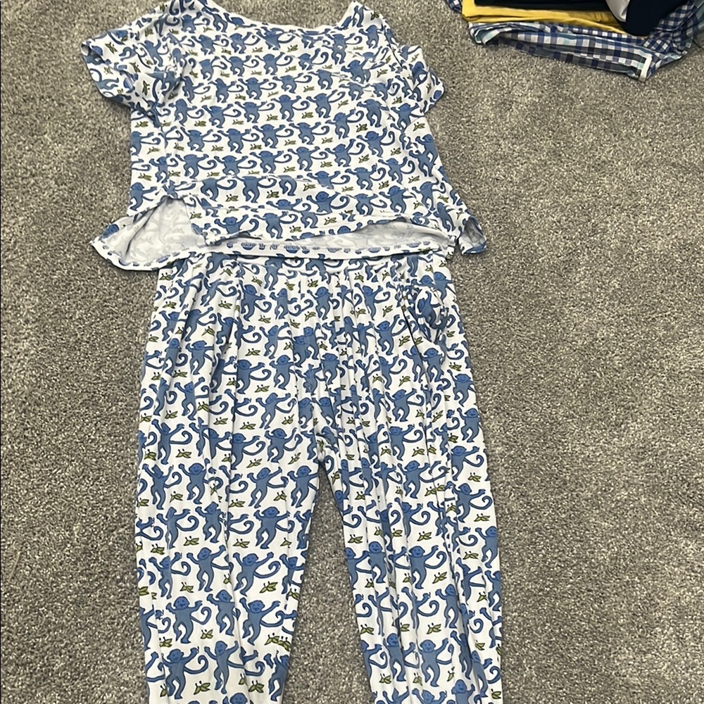 Roller Rabbit Blue and White Monkey Pajama Set